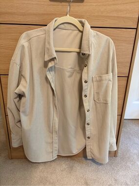 Cream Corduroy Button-Up Shacket